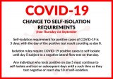 Change to self-isolation requirements for COVID positive cases from 1st September 2022